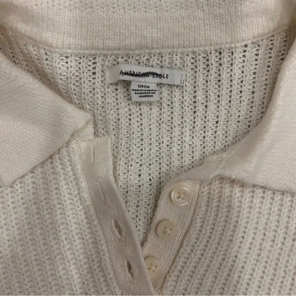 American Eagle Knit Sweater White Long Sleeve with Buttons - Picture 3 of 4